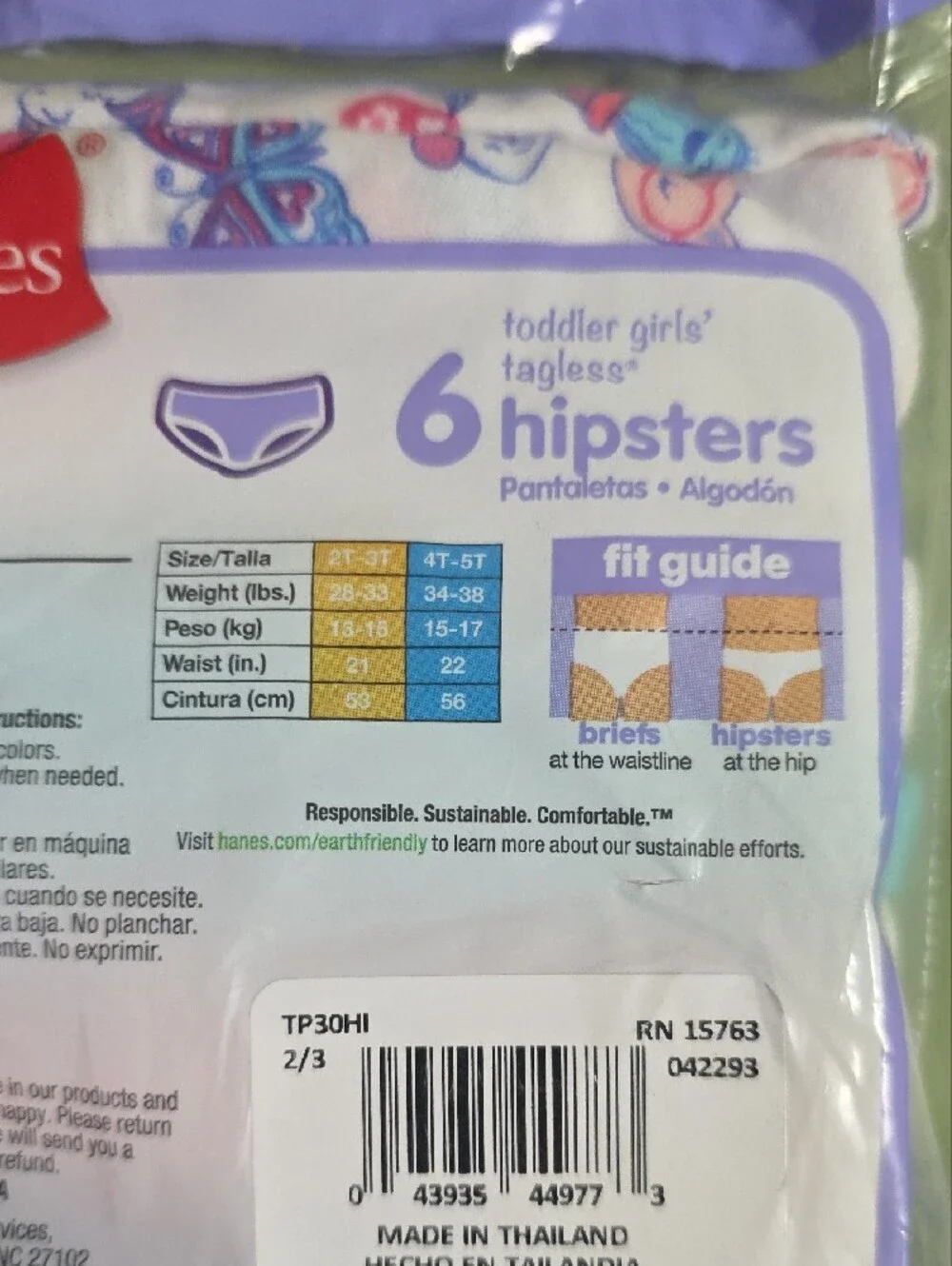 Hanes Toddler Girls 6-Pack Hipsters - White, Light Blue, Pink, Purple, Coral